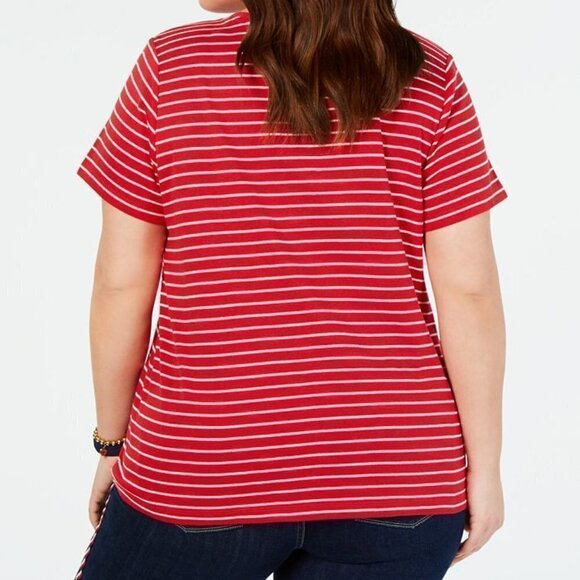 NWT - Tommy Hilfiger Women's Plus Cotton Red and White Striped T-Shirt - Size 0X - Picture 2 of 4